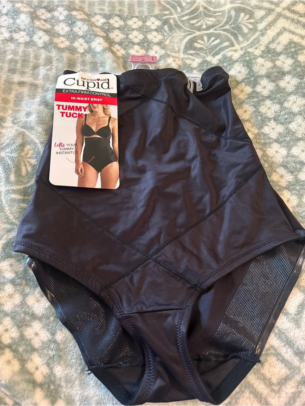 Cupid Extra Firm Control Black Tummy Tuck High-Waist Swim Brief L